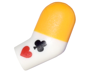 Arm, Left with Bright Light Orange Short Sleeve and Black Club and Red Heart Card Suit Symbols Pattern