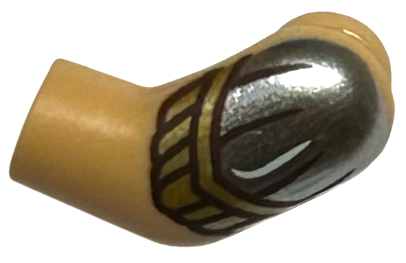 Arm, Left with Silver Shoulder with White and Dark Brown Lines and Gold Armor Pattern