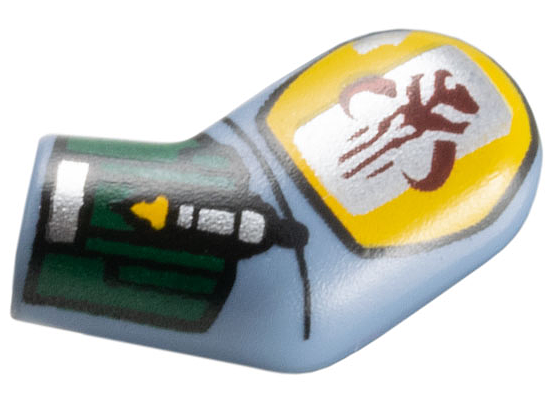 Arm, Left with Bright Light Orange Shoulder Armor without Black Lines, Mandalorian Mythosaur Skull and Dark Green Gauntlet with Rocket Launcher Pattern