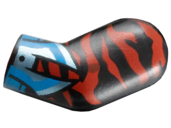 Arm, Left with Red Animal Stripes, Metallic Light Blue and Dark Azure Gauntlet Pattern