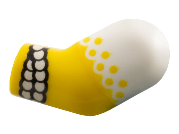 Arm, Left with Molded White Short Sleeve and Printed Yellow Dots, Tan Rope Bracelet Pattern