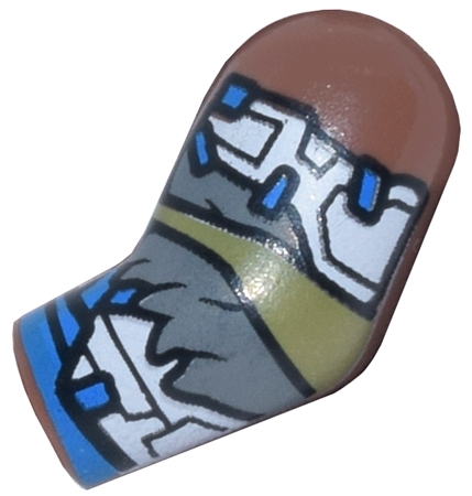 Arm, Left with White Armor Plates, Dark Bluish Gray Fur Trim, Olive Green and Blue Wrappings Pattern