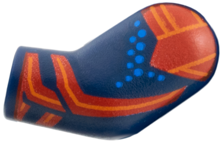 Arm, Left with Red Pauldron, Cuff, and Stripe, Orange Trim and Blue Dots Pattern