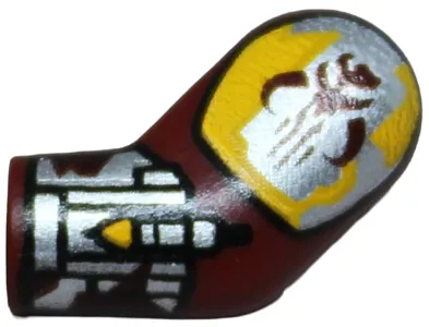 Arm, Left with Bright Light Orange and Silver Shoulder Armor with Mandalorian Mythosaur Skull and Gauntlet with Rocket Launcher Pattern