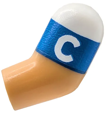 Arm, Left with Molded White Short Sleeve and Printed Blue Captain's Armband with Capital Letter C Pattern