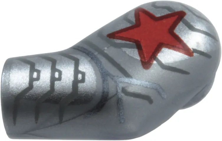 Arm, Left with Silver Armor Plates, Dark Bluish Gray and Dark Silver Outlines, Red and Dark Red Star Pattern
