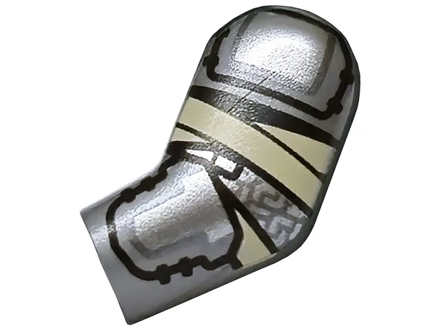 Arm, Left with Silver and Dark Silver Armor Plates with Black Outlines and Tan Wrappings Pattern