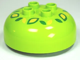 Duplo, Brick Round 4 x 4 Dome Top with 2 x 2 Studs with Green and Yellow Flower Pattern