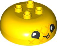 Duplo, Brick Round 4 x 4 Dome Top with 2 x 2 Studs with Black Eyes, White Pupils, Bright Light Orange Tongue and Crisscross Pineapple Pattern