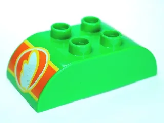 Duplo, Brick 2 x 4 Slope Curved Double with White Wing in Circle on Orange Background Pattern on Both Ends