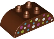 Duplo, Brick 2 x 4 Slope Curved Double with Dark Pink, Lime, Medium Azure, and White Dots Pattern