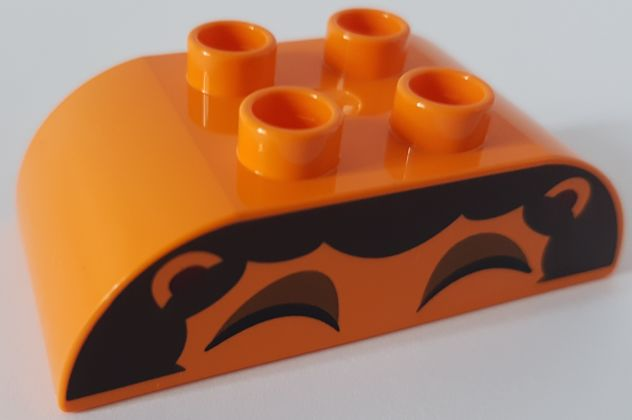 Duplo, Brick 2 x 4 Slope Curved Double with Closed Eyes, Medium Nougat Eyelids, Ears, and Dark Brown Fur, Lion Upper Head Pattern