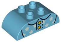 Duplo, Brick 2 x 4 Slope Curved Double with Collar, Light Aqua Stars, and Yellow Buttons Pattern