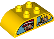 Duplo, Brick 2 x 4 Slope Curved Double with Medium Azure Vehicle Windows with Boy and Girl / Girl and Red Rabbit Pattern