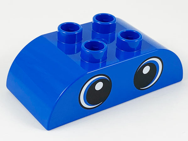 Duplo, Brick 2 x 4 Slope Curved Double with Circled Black Eyes with White Pupils and Crescents Pattern