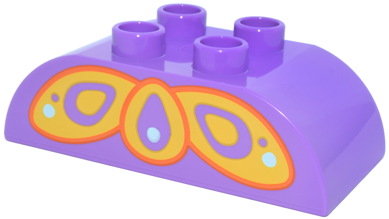 Duplo, Brick 2 x 4 Slope Curved Double with Yellow, Orange and Light Aqua Butterfly Wings Pattern