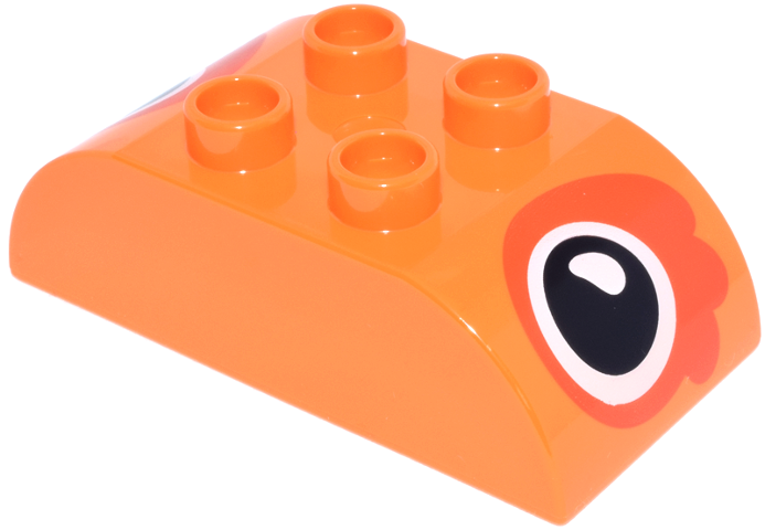 Duplo, Brick 2 x 4 Slope Curved Double with Black and White Eye with Reddish Orange Patch Pattern on Both Sides