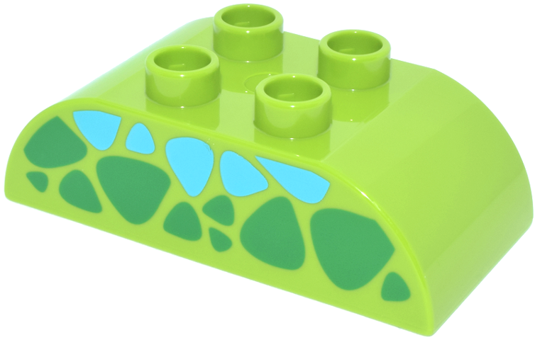 Duplo, Brick 2 x 4 Slope Curved Double with Green and Medium Azure Dinosaur Scales Pattern on Both Sides
