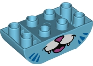Duplo, Brick 2 x 4 Slope Curved Inverted Double with Dark Pink Nose and Tongue, White Muzzle and Fangs, and Blue Stripes, Cat Lower Face Pattern