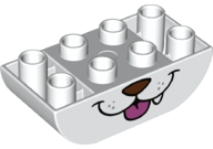 Duplo, Brick 2 x 4 Slope Curved Inverted Double with Reddish Brown Nose, Dark Pink Tongue, and Single Fang, Dog Lower Face Pattern