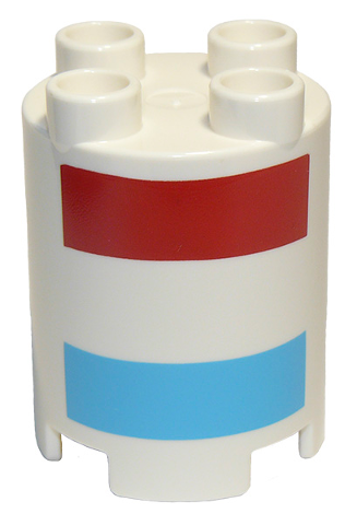 Duplo, Brick Round 2 x 2 x 2 with Red and Medium Azure Stripes Pattern