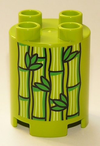 Duplo, Brick Round 2 x 2 x 2 with Bamboo Stems and Leaves Pattern