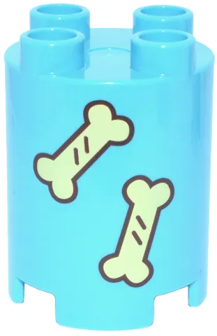 Duplo, Brick Round 2 x 2 x 2 with Reddish Brown and Bright Light Yellow Dog Bones Pattern