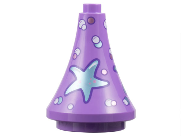 Duplo Roof Spire 3 x 3 x 3 (Tapered Cone) with Metallic Light Blue, Metallic Pink and Silver Starfish and Bubbles Pattern