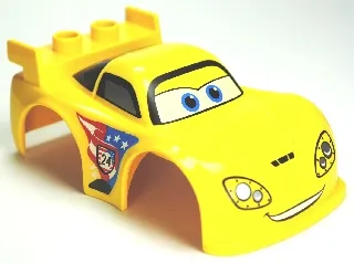 Duplo Car Body 2 Studs on Spoiler with Cars Jeff Gorvette Pattern