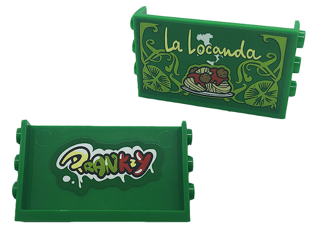 Panel 1 x 6 x 3 with Studs on Sides with Script 'La Locanda', Spaghetti and Meat Balls on Outside / 'PRANKZY' on Inside Pattern (Stickers) - Set 41379