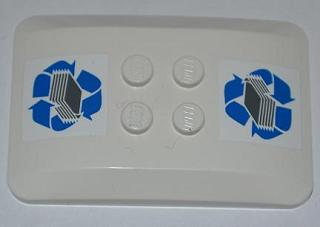 Wedge 6 x 4 x 2/3 Quad Curved with Blue Recycling Arrows and Paper Stack Pattern (Stickers) - Set 4206