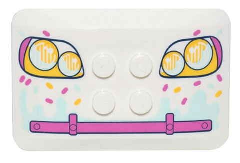 Wedge 6 x 4 x 2/3 Quad Curved with Yellow and Dark Pink Headlights, Bumper, Light Aqua Icing Drips, and Sprinkles Pattern