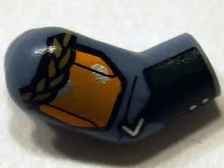 Arm, Right with Bright Light Orange Shoulder Armor with Black Lines, Dark Tan Braid and Dark Green Gauntlet with Flamethrower Pattern