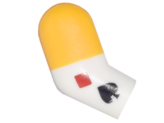 Arm, Right with Bright Light Orange Short Sleeve and Red Diamond and Black Spade Card Suit Symbols Pattern