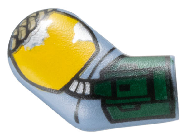 Arm, Right with Bright Light Orange Shoulder Armor without Black Lines, Dark Tan Braid and Dark Green Gauntlet with Flamethrower Pattern