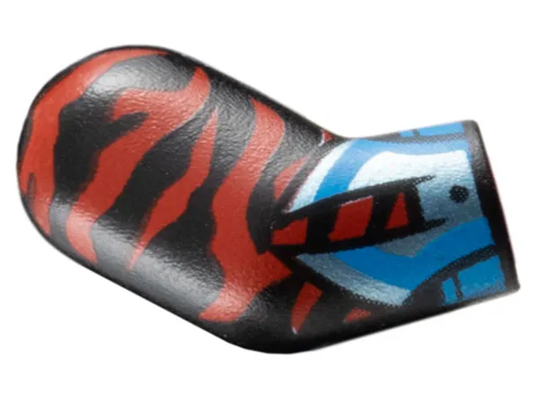 Arm, Right with Red Animal Stripes, Metallic Light Blue and Dark Azure Gauntlet Pattern