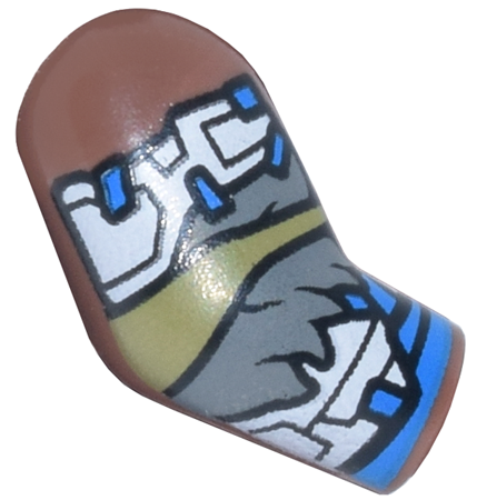 Arm, Right with White Armor Plates, Dark Bluish Gray Fur Trim, Olive Green and Blue Wrappings Pattern