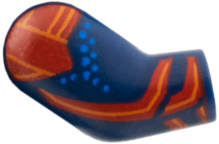 Arm, Right with Red Pauldron, Cuff, and Stripe, Orange Trim and Blue Dots Pattern
