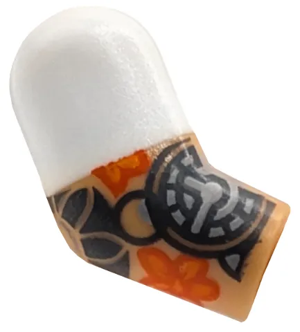 Arm, Right with Molded White Short Sleeve and Printed Orange Flowers and Dark Bluish Gray and Light Bluish Gray Mandala Tattoo Pattern