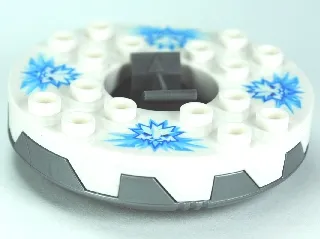 Turntable 6 x 6 x 1 1/3 Round Base Serrated with White Top and White Heads on Medium Blue Ice Shards Pattern (Ninjago Spinner)