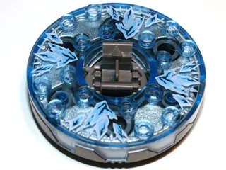 Turntable 6 x 6 x 1 1/3 Round Base Serrated with Trans-Medium Blue Top with Ice Shards Pattern (Ninjago Spinner)