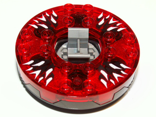 Turntable 6 x 6 x 1 1/3 Round Base Serrated with Trans-Red Top with Black and White Pattern (Ninjago Spinner)