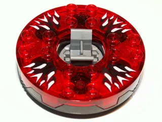 Turntable 6 x 6 x 1 1/3 Round Base Serrated with Trans-Red Top with Black and White Pattern (Ninjago Spinner)