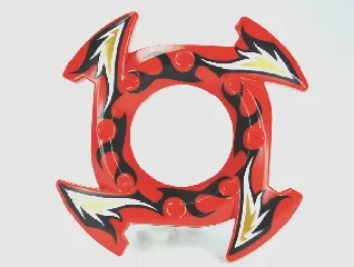 Ring 4 x 4 with 2 x 2 Hole and 4 Arrow Ends with Black, Gold and White Flames Pattern (Ninjago Spinner Crown)