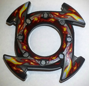 Ring 4 x 4 with 2 x 2 Hole and 4 Arrow Ends with Yellow and Red Flames Pattern (Ninjago Spinner Crown)