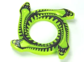 Ring 4 x 4 with 2 x 2 Hole and 4 Snake Head Ends and Black and Dark Green Scales Pattern (Ninjago Spinner Crown)