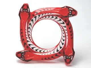 Ring 4 x 4 with 2 x 2 Hole and 4 Snake Head Ends and Black and White Scales Pattern (Ninjago Spinner Crown)