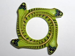 Ring 4 x 4 with 2 x 2 Hole and 4 Snake Head Ends and Dark Green and Gold Scales Pattern (Ninjago Spinner Crown)