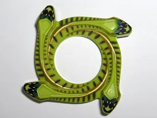 Ring 4 x 4 with 2 x 2 Hole and 4 Snake Head Ends and Dark Green and Gold Scales Pattern (Ninjago Spinner Crown)