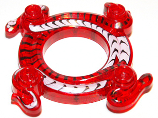 Ring 4 x 4 with 2 x 2 Hole and 2 Intertwined Snakes with White and Black Pattern (Ninjago Spinner Crown)